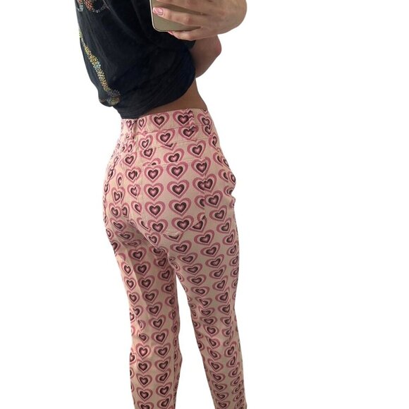 Edikted Pink Heart Print y2k High Waist Straight Leg Jeans - Picture 3 of 7